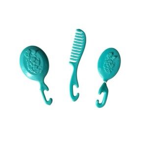 Vintage  Mattel Barbie Doll Mirror Brush Comb Vanity Set Blue/Teal 1980s READ